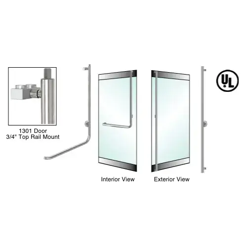 CRL Blumcraft 3D100F3FKBS Brushed Stainless Steel Right Hand Reverse 1301 Door 3/4" Top Rail Mount Keyed Cylinder/Cylinder "F" Exterior Top Secured Deadbolt For 3/4" Glass