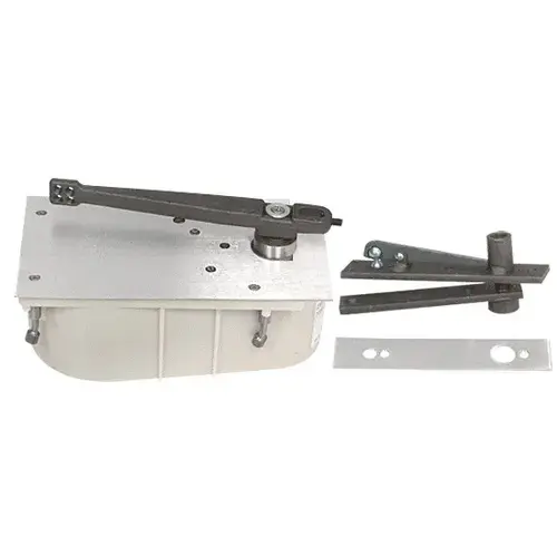 Satin Chrome 28 Series Center-Hung Left Hand 105 degree Selective Hold Open Floor Mounted Closer - Complete Package