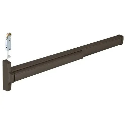 Model Concealed Vertical Rod Panic Exit Device Dual Point Latching With Top Latch And Bottom Hex Bolt Left Hand Reverse Bevel Type Dark Bronze Finish