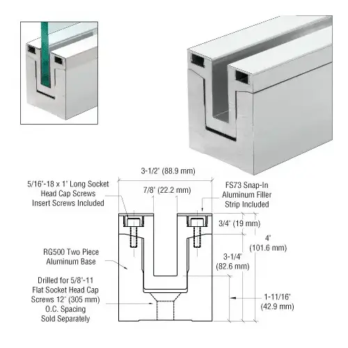 CRL Blumcraft RG500SA Satin Anodized RG500 Series Two Piece Base Shoe