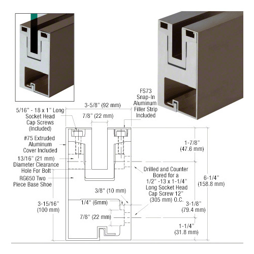 Dark Bronze Anodized RG650 Series Two Piece Fascia Mount Base Shoe