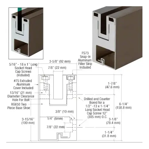 CRL Blumcraft RG650DU Dark Bronze Anodized RG650 Series Two Piece Fascia Mount Base Shoe