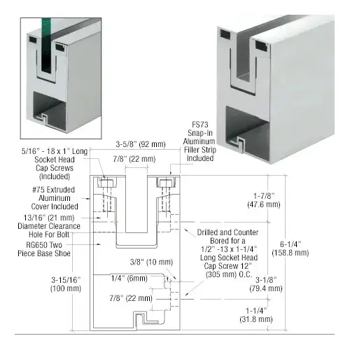 CRL Blumcraft RG650SA Satin Anodized RG650 Series Two Piece Fascia Mount Base Shoe