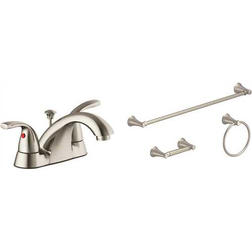 Xiamen Lota International Co., Ltd. P67223W-8004 Seasons Anchor Point Double-Handle Bathroom Faucet and Bath Accessory Value Kit in Brushed Nickel