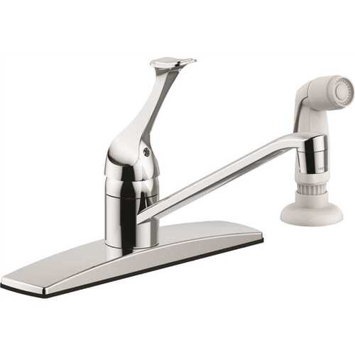 Single-Handle Standard Kitchen Faucet in Chrome with White Side Sprayer