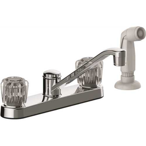 Double-Handle Standard Kitchen Faucet in Chrome with White Side Sprayer