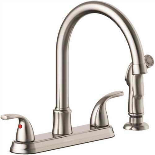 Raleigh Double-Handle Gooseneck Kitchen Faucet with Side Sprayer in Stainless Steel