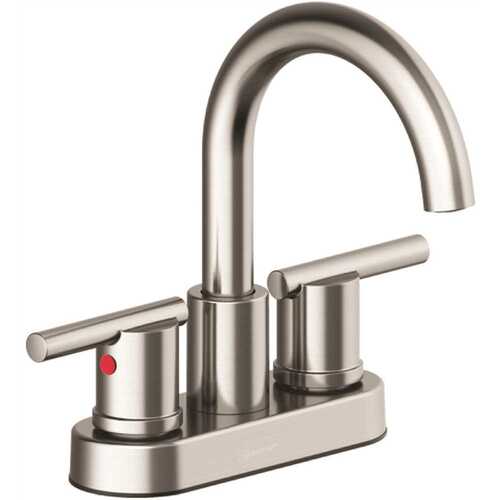 Westwind 4 in. Centerset Double-Handle High-Arc Bathroom Faucet in Brushed Nickel with Push Pop-Up