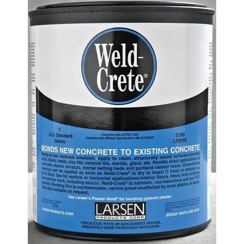 LARSEN SUPPLY CO., INC. WCG04 Weld-Crete Bonding Agent, Liquid, Low to Slight Acetic, Blue, 1 gal Pail