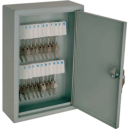 Key Box, Keyed Lock, Steel, Light Gray, 7.875 in W, 11.75 in H, 3.125 in D