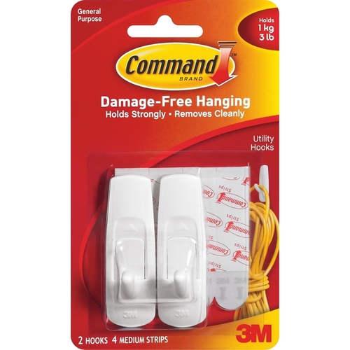 Command 17001CS Clip Strip, 0.46 in Thick, Plastic Backing, White, 3 lb