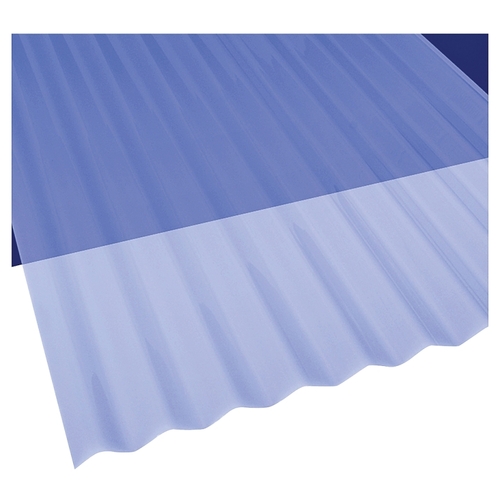 Corrugated Roofing Panel, 12 ft L, 26 in W, PVC, Clear Blue - pack of 10