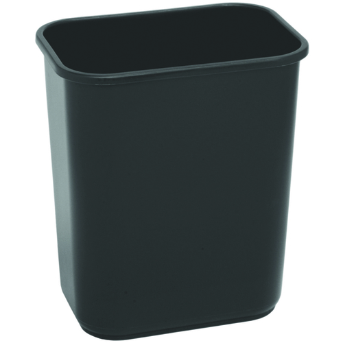 Waste Basket, 28.125 qt Capacity, Plastic, Black, 15 in H