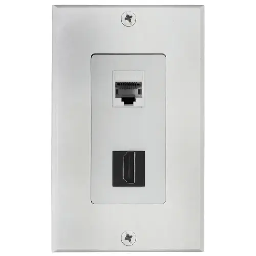 HDMI and Ethernet Wallplate, 7-1/2 in L, 3-3/4 in W, 1 -Gang, Plastic, White, Flush Mounting