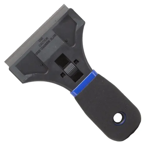 Safety Scraper, 3-1/2 in W Blade, Full Tang Blade, HCS Blade, Plastic Handle, Soft Grip Handle
