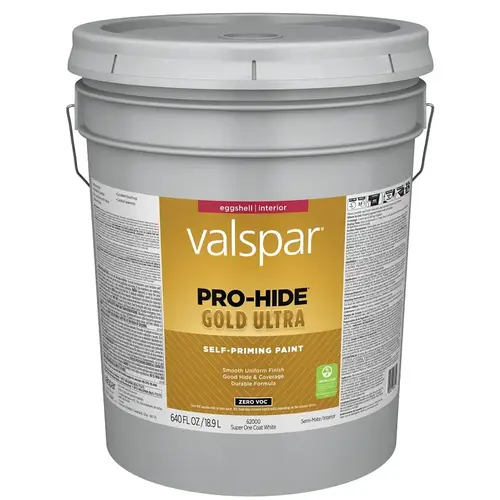 Pro-Hide Gold Ultra Zero VOC Latex Eggshell Interior Wall Paint, Super One-Coat White, 5 Gal.