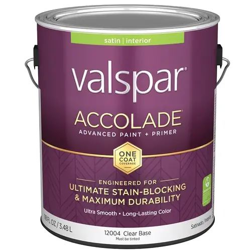 Accolade Super Premium 100% Acrylic Paint & Primer Satin Interior Wall Paint, Clear Base, 1 Gal.