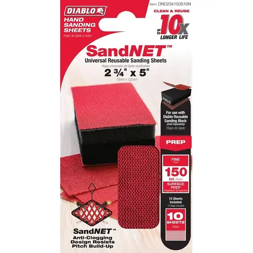 Hand Sander Refill Sheet, 2-3/4 in L, 5 in W, 150 Grit, Ceramic Abrasive - pack of 10