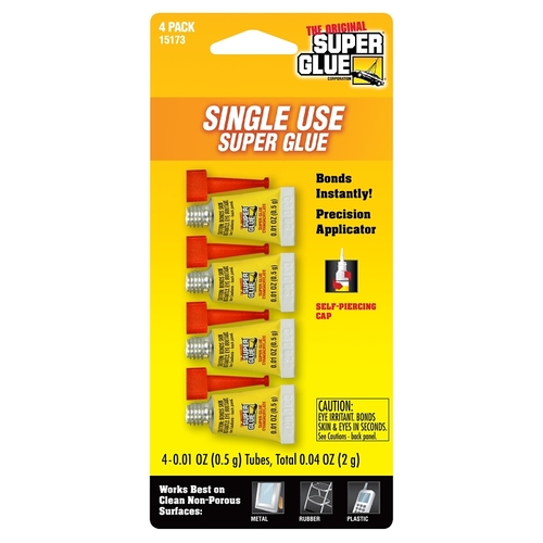SUPER GLUE CORP/PACER TECH 11710072 Single-Use Super Glue, Liquid, Characteristic, Clear/Transparent, 0.5 g Tube - pack of 4