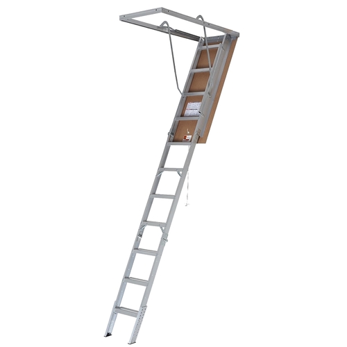 Louisville Ladder, Inc AH2240MS AH2211 Series Elite Aluminum Attic Ladder, 7.75 ft to 10.25 ft, Type: 1AA, 375 lb Load Capacity, Opening Size: 22.5 x 54 in