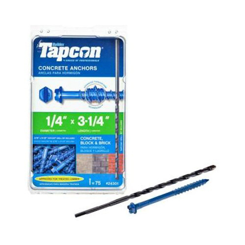 Buildex Tapcon 24301 Screw Anchor, Hex, Phillips, Slotted Drive, Steel, Climaseal - pack of 75