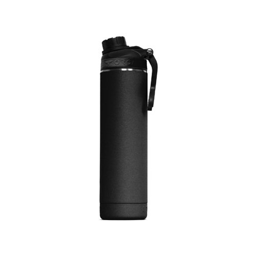 Hydration Bottle, 22 oz Capacity, 18/8 Stainless Steel, Black, Powder-Coated