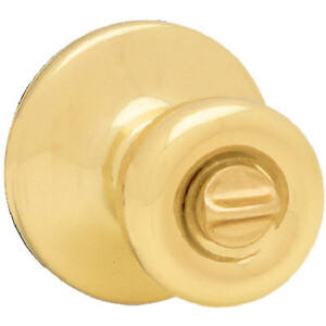 Kwikset Security Tylo Polished Brass Interior Bed/Bath Privacy Door Knob  with Antimicrobial Technology in the Door Knobs department at