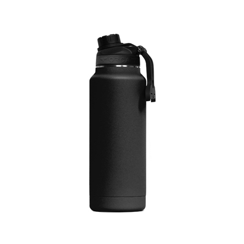 Hydration Bottle, 34 oz Capacity, 18/8 Stainless Steel, Black, Powder-Coated