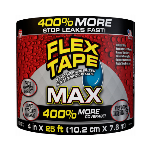 FLEX TAPE TFSMAXBLK04 Waterproof Tape, 25 ft L, 4 in W, Rubber Backing, Black