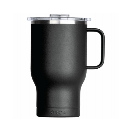ORCA TR24BK Traveler Series Coffee Mug, 24 oz Capacity, Whale Tail Flip Lid, Stainless Steel, Black, Insulated