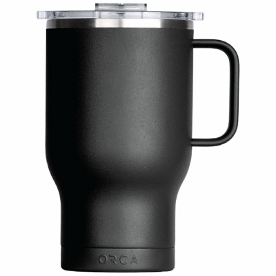 ORCA TR24BK Traveler Series Coffee Mug, 24 oz Capacity, Whale Tail Flip Lid, Stainless Steel, Black, Insulated