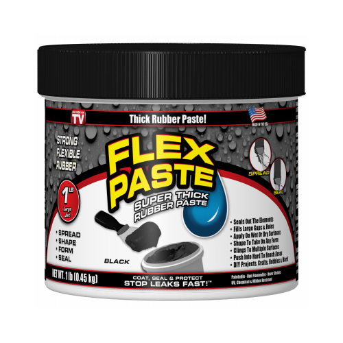 FLEX PASTE PFSBLKR16 Rubberized Adhesive, Black, 1 lb Jar