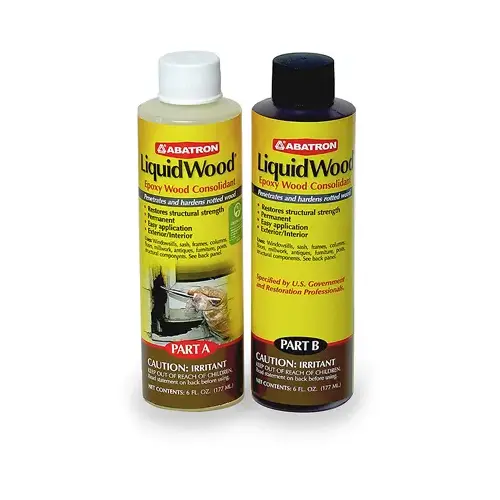 Abatron LWAB6OR LiquidWood Wood Filler, Liquid, Faint, Slightly Aromatic Part A, Irritating Ammonia Part B, Clear, 12 oz
