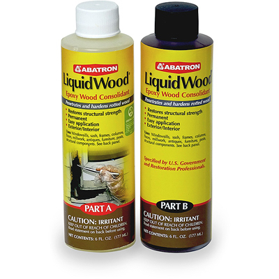 Abatron LWAB6OR LiquidWood Wood Filler, Liquid, Faint, Slightly Aromatic Part A, Irritating Ammonia Part B, Clear, 12 oz