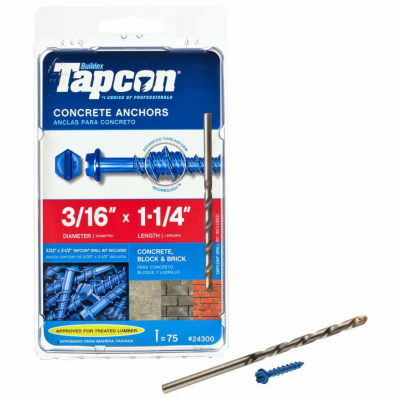 Buildex Tapcon 24300 Screw Anchor, Hex Drive, Steel, Climaseal - pack of 75