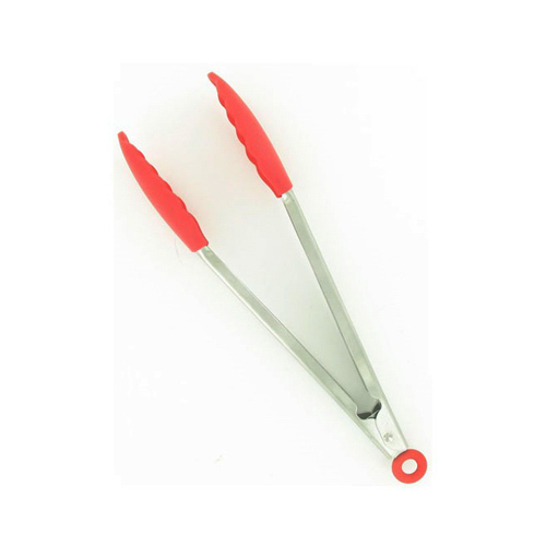 Head Tongs Silver/Red Silicone/Stainless Steel Silver/Red