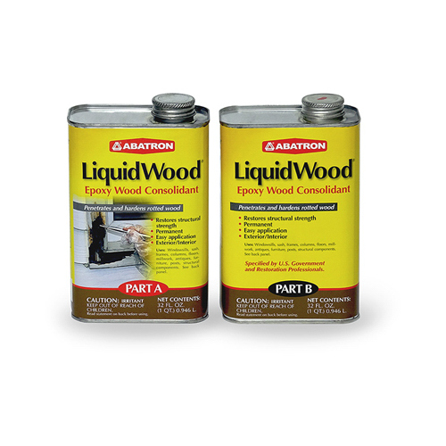Abatron LW2QKR LiquidWood Wood Filler, Liquid, Faint, Slightly Aromatic Part A, Irritating Ammonia Part B, Clear, 2 qt