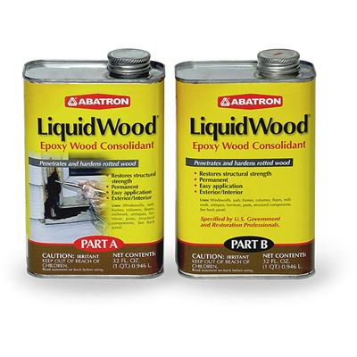 Abatron LW2QKR LiquidWood Wood Filler, Liquid, Faint, Slightly Aromatic Part A, Irritating Ammonia Part B, Clear, 2 qt