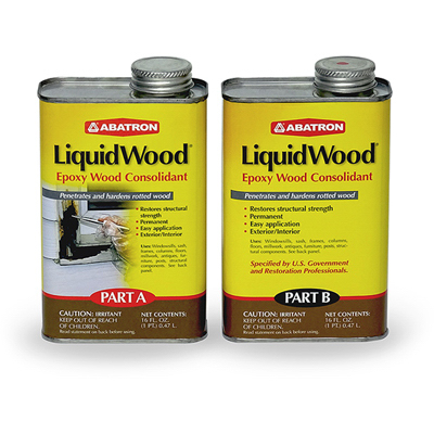 Abatron LW2PKR LiquidWood Wood Filler, Liquid, Faint, Slightly Aromatic Part A, Irritating Ammonia Part B, Clear, 2 pt