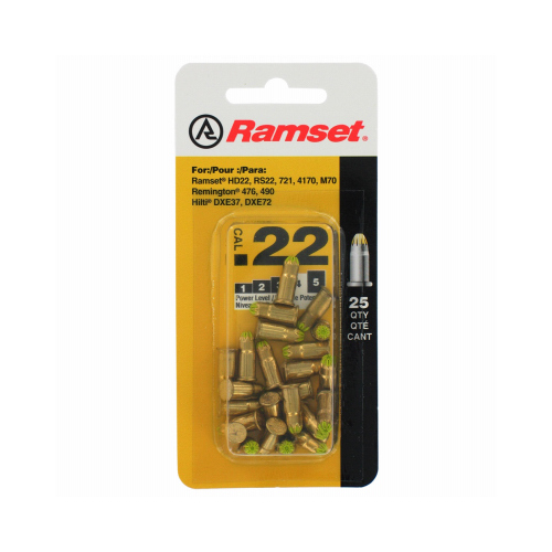 Ramset 50077 Single Shot Powder Load, Power Level: 4, Yellow Code, 10-Load, 0.22 in Dia - pack of 25