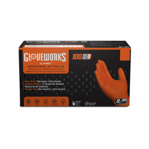 Gloveworks GWON48100 Heavy-Duty Disposable Gloves, XL, Nitrile, Powder-Free, Orange, 9-1/2 in L - pack of 100