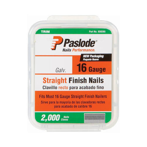Paslode 650282 Finish Nail, 1-1/4 in L, 16 ga Gauge, Steel, Galvanized, Flat Head, Smooth Shank - pack of 2000