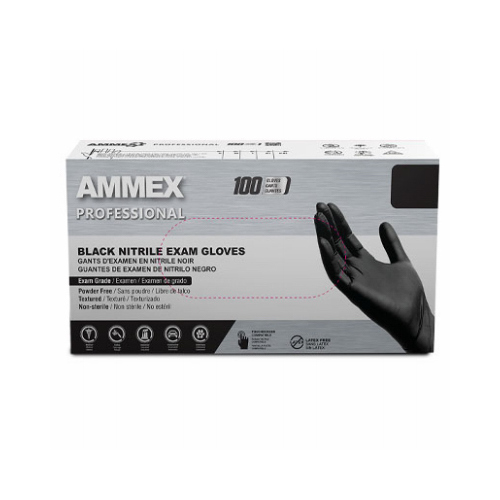 Ammex ABNPF44100 Disposable Exam Gloves Professional Nitrile Medium Black Powder Free Chlorinated