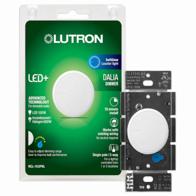 Lutron RCL-153PNLH-WH Dimmer Switch Dalia Single Pole 3-Way White White