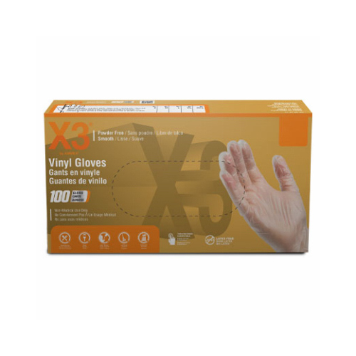 X3 GPX346100 Disposable Gloves Vinyl Large Clear Powder Free Polymer Coated