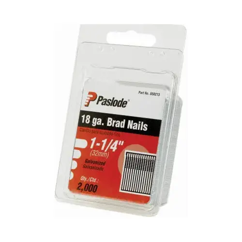 Collated Nail, 1-1/4 in L, 18 ga Gauge, Steel, Galvanized, Brad Head, Smooth Shank Silver - pack of 2000