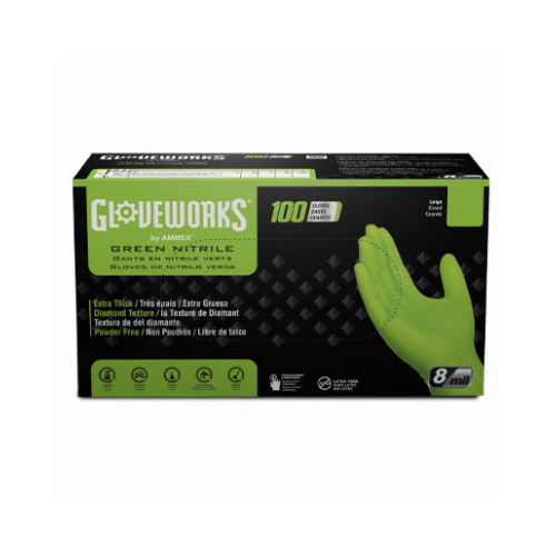 Heavy-Duty Disposable Gloves, M, Nitrile, Powder-Free, Green, 9-1/2 in L - pack of 100