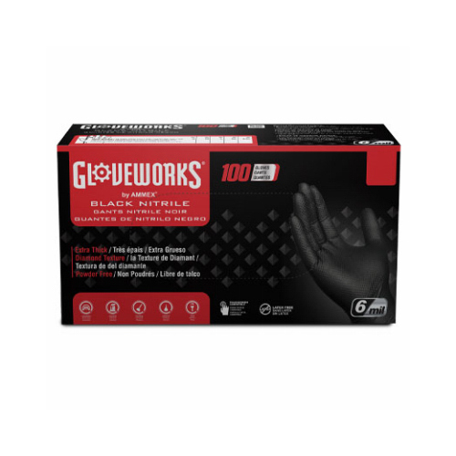 Gloveworks GWBN48100 Heavy-Duty Disposable Gloves, XL, Nitrile, Powder-Free, Black, 9-1/2 in L - pack of 100