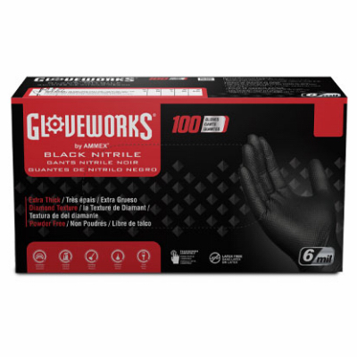 Gloveworks GWBN44100 Heavy-Duty Disposable Gloves, M, Nitrile, Powder-Free, Black, 9-1/2 in L - pack of 100