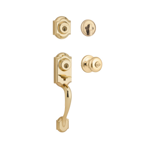 Handleset, 2 Grade, Polished Brass, 2-3/8 x 2-3/4 in Backset, KW1 Keyway, 1-3/4 in Thick Door